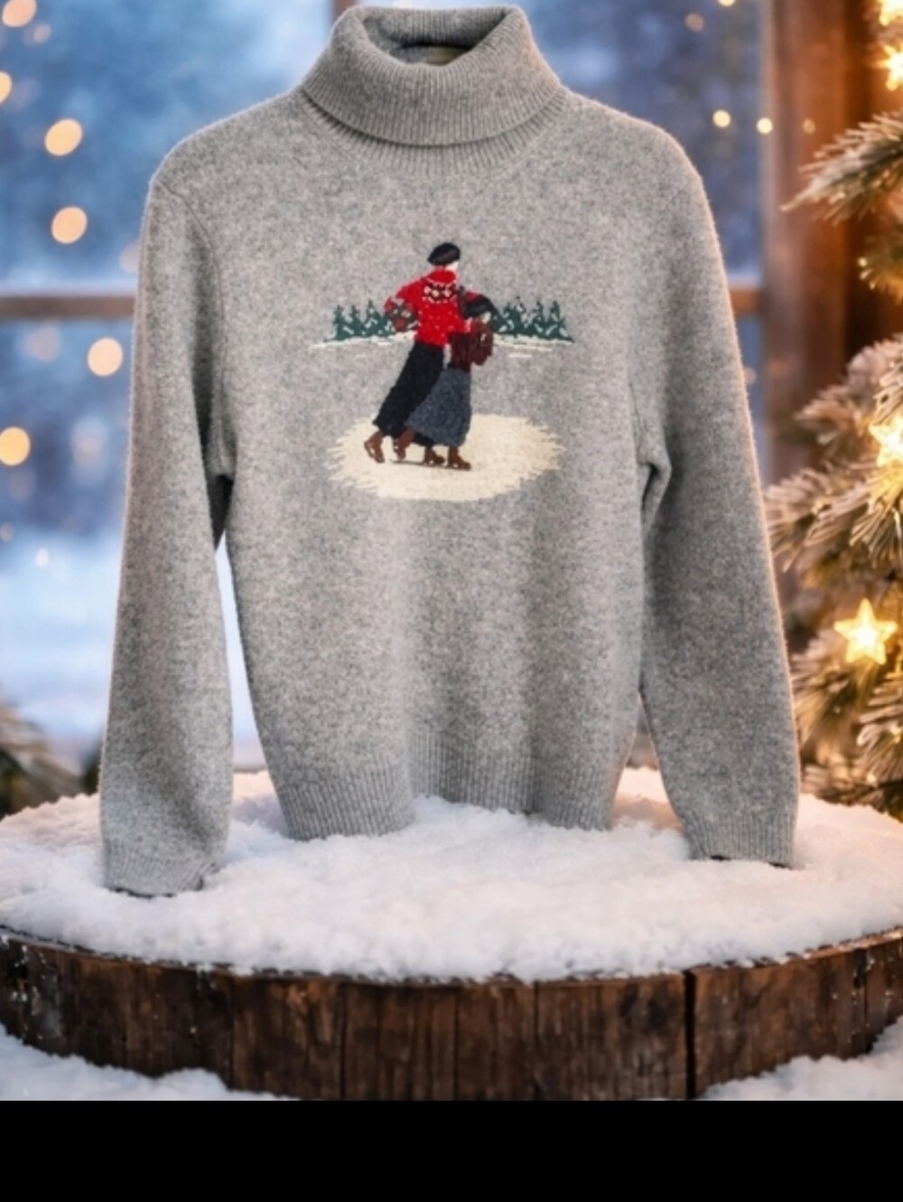 Vintage Ralph Lauren Gray Lambswool Turtleneck Ice Skaters Sweater MP - Picture 10 of 16